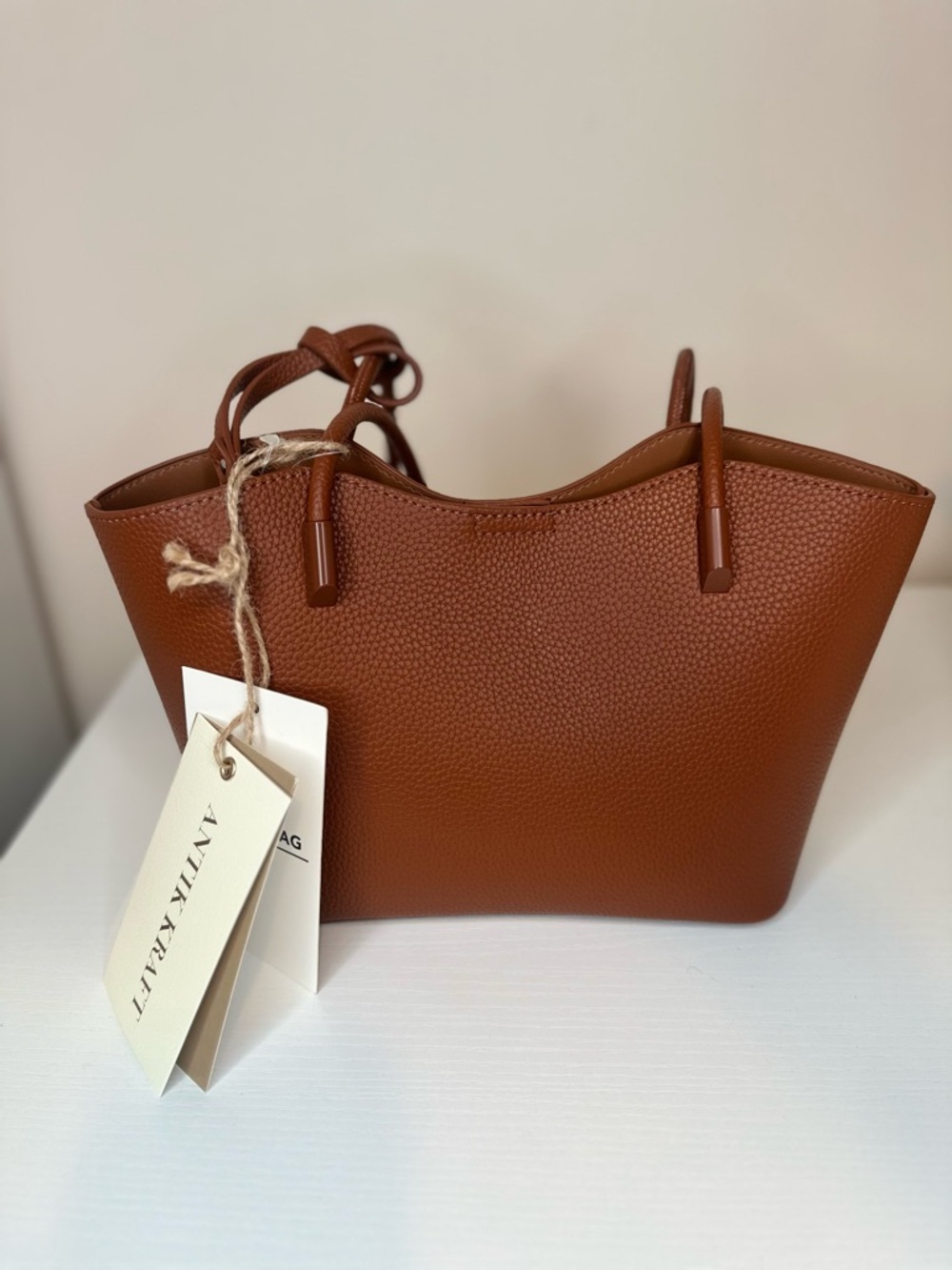Antik Kraft Brown Faux Leather Tote Bag w/ Makeup Pouch NWT Minimal Chic - Picture 3 of 7